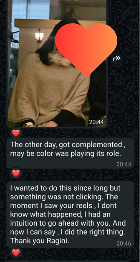 Client message about receiving compliments on a colour