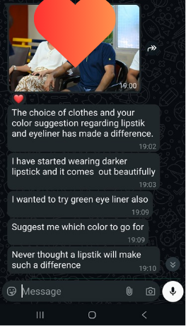 Client message about lipstick and eyeliner shades