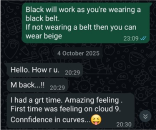 Client message about feeling confident in curves
