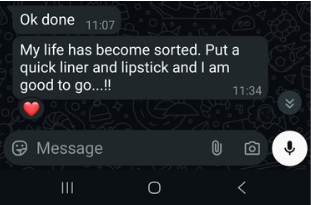 Client message after a makeup session