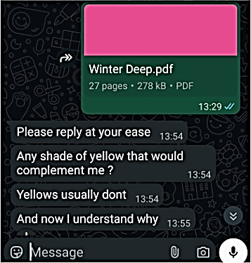 Client message about understanding a seasonal palette