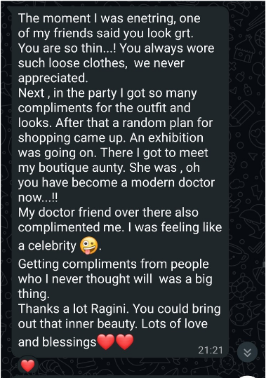 Client message about receiving compliments at a party