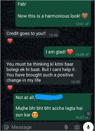 Client message appreciating a styling suggestion