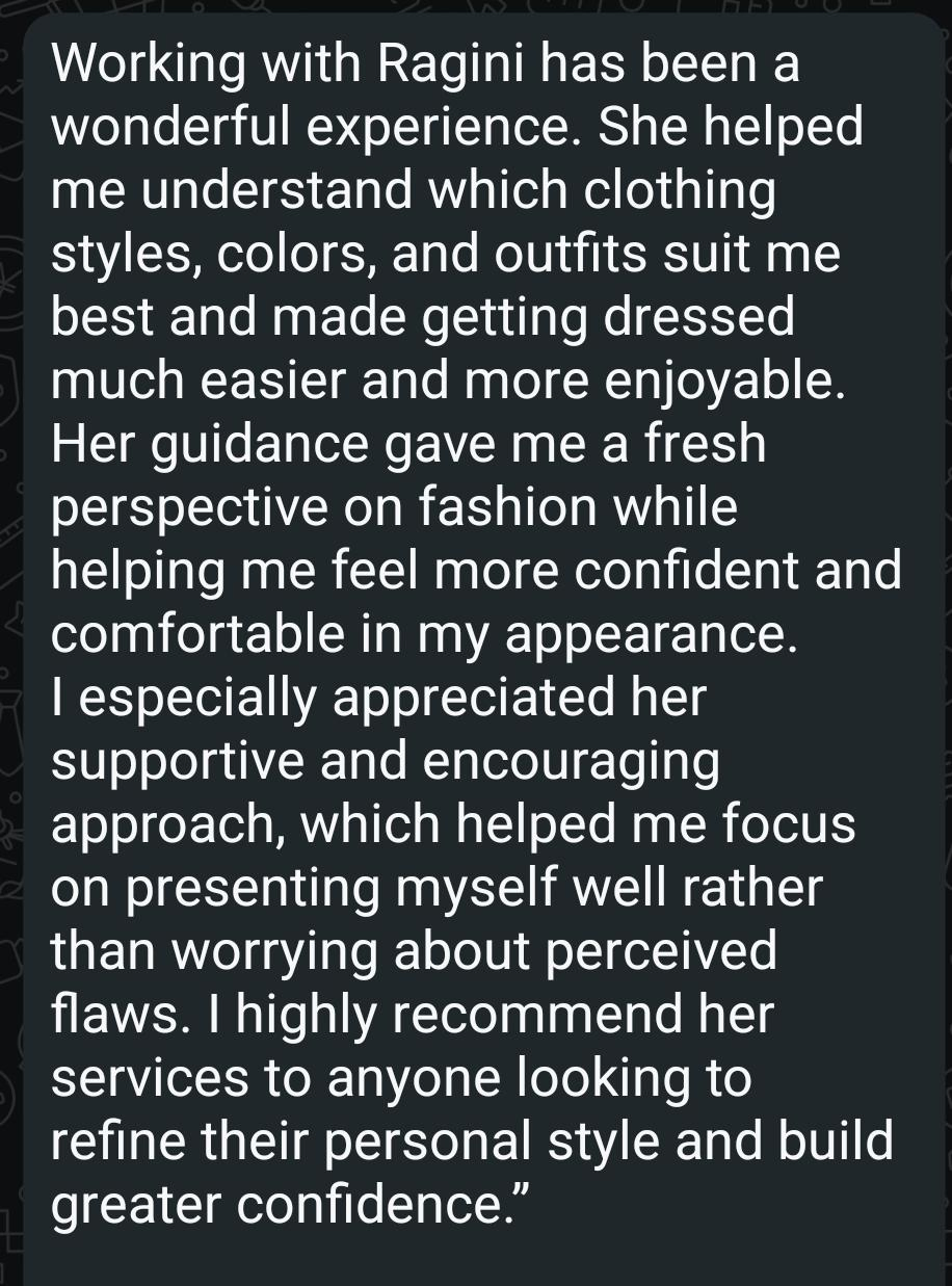Long client review of working with Ragini