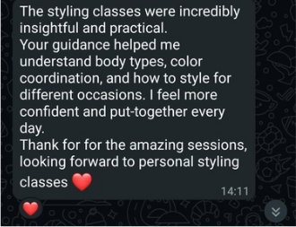 Client message about practical styling classes