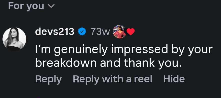 Instagram comment appreciating a styling breakdown